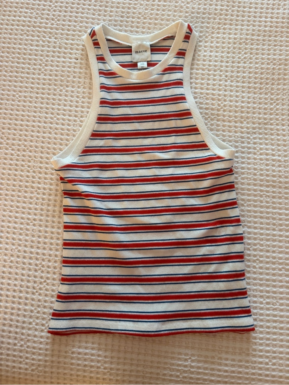Maeve White Ribbed Tank Top with Red and Navy Stripes